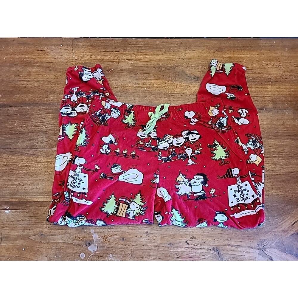 Peanuts Gang Snoopy Fleece Pants Red Christmas PJ Bottom Pants Size M